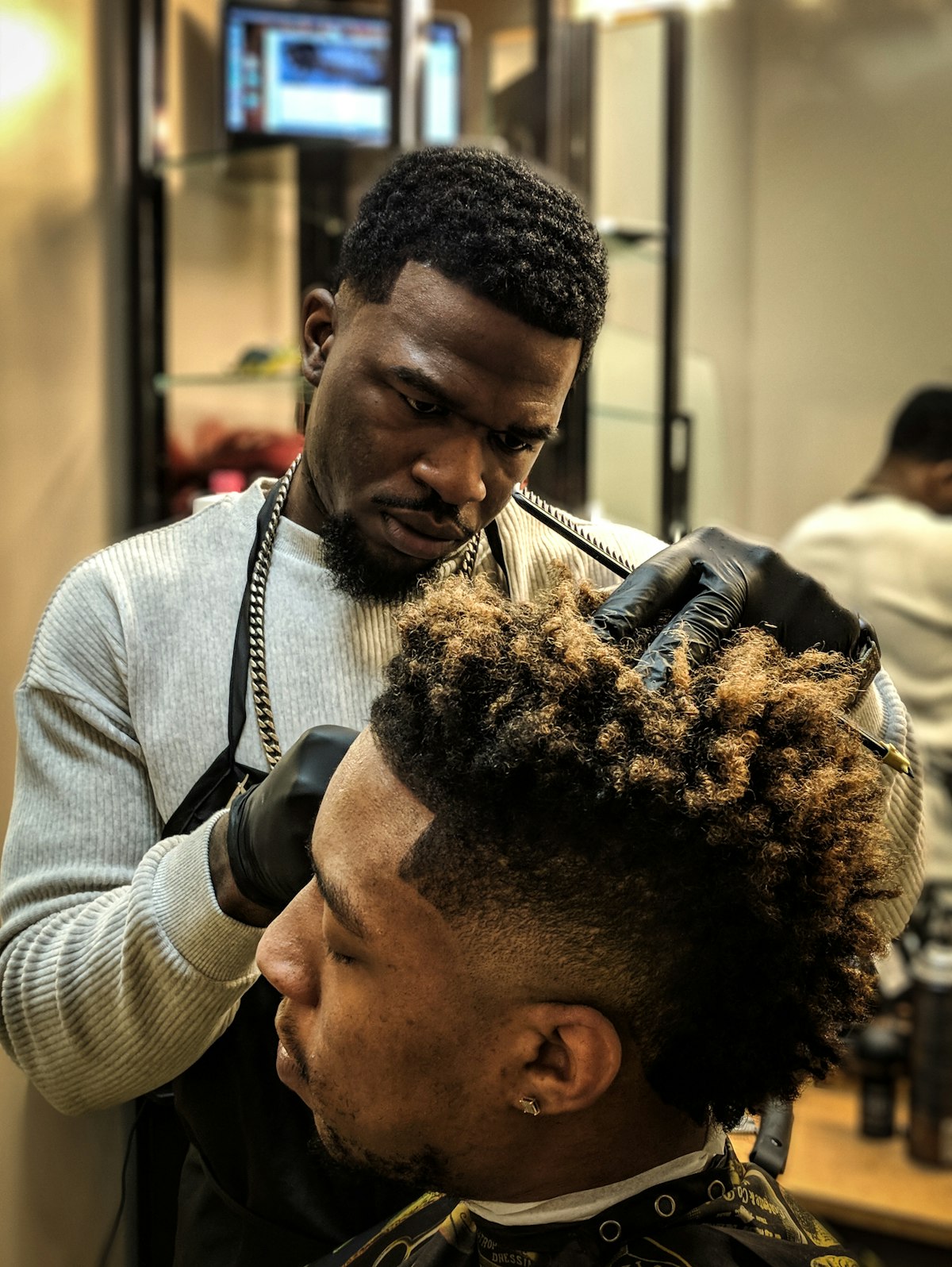 A beard being trimmed to a clean line on a Saturday morning